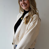 Ivory Suede Bomber Jacket