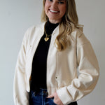 Ivory Suede Bomber Jacket