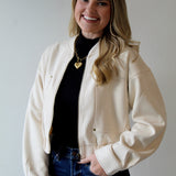 Ivory Suede Bomber Jacket