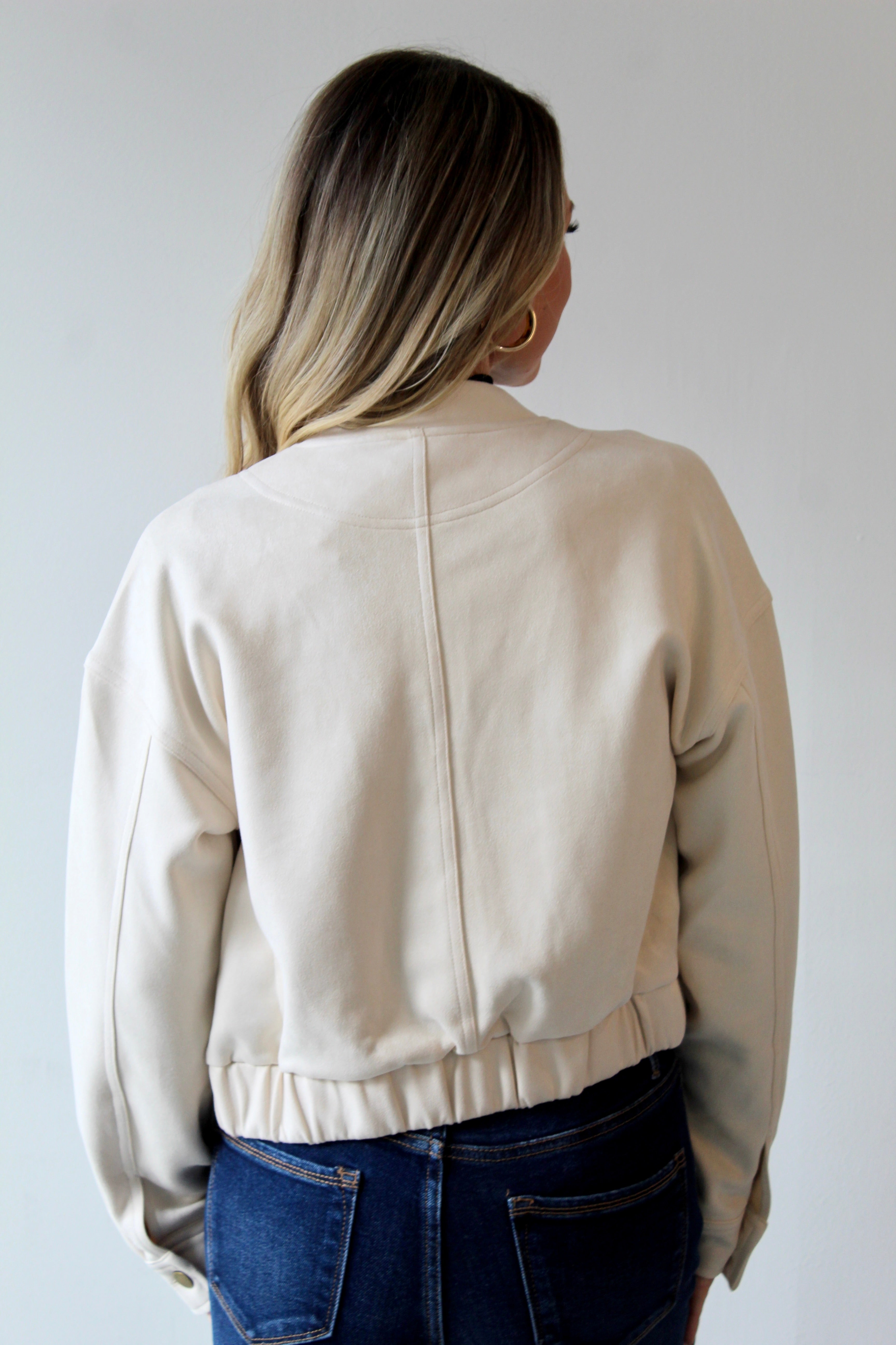 Ivory Suede Bomber Jacket