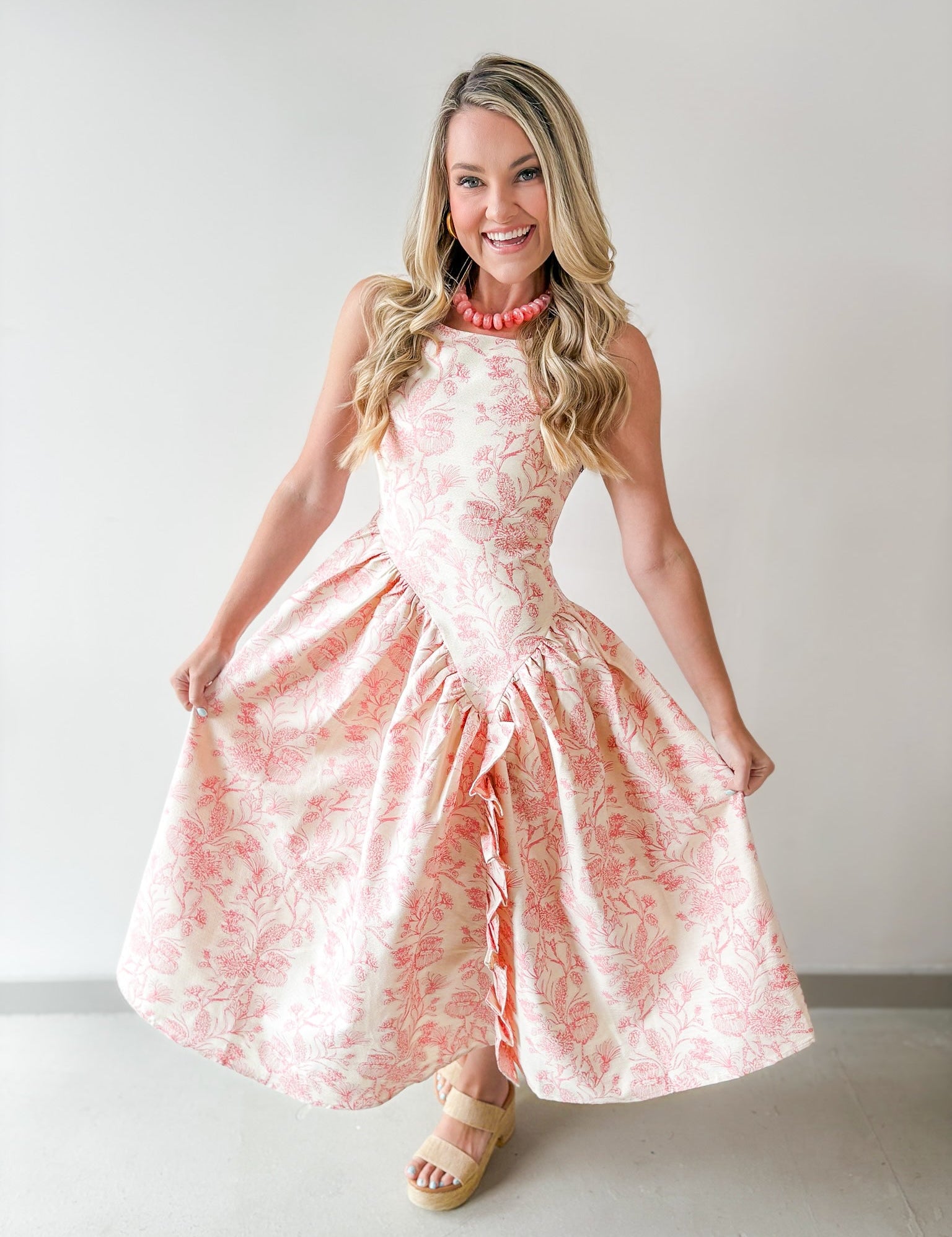 Jacquard Asymmetrical Ruffled Dress