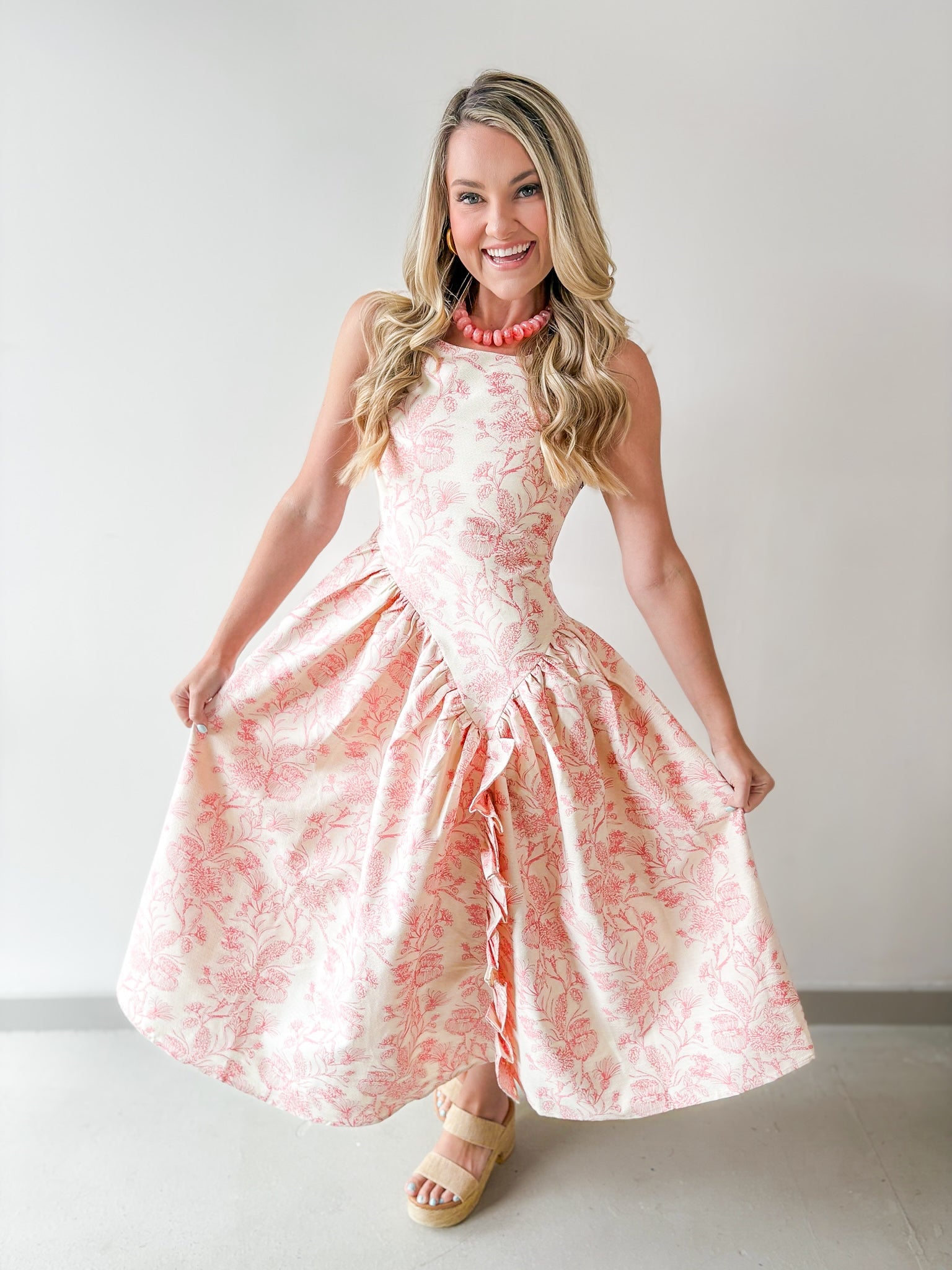 Jacquard Asymmetrical Ruffled Dress