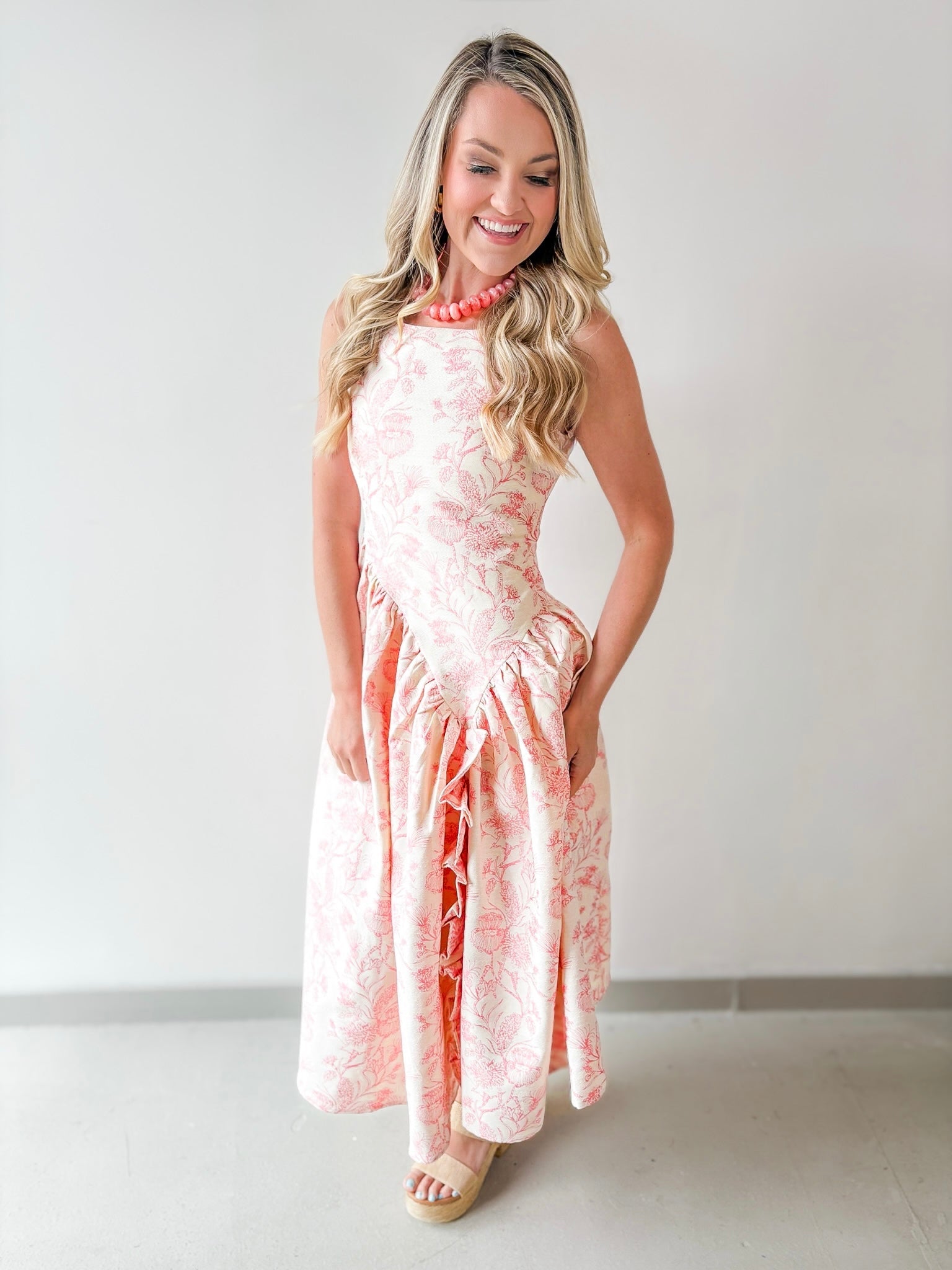 Jacquard Asymmetrical Ruffled Dress
