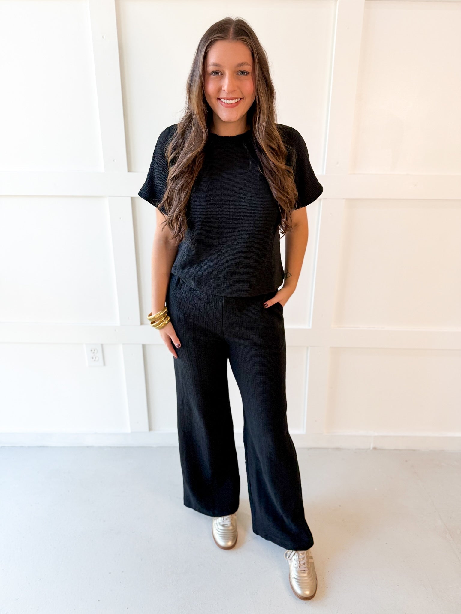 Jacquard Top & Pants Set - Black