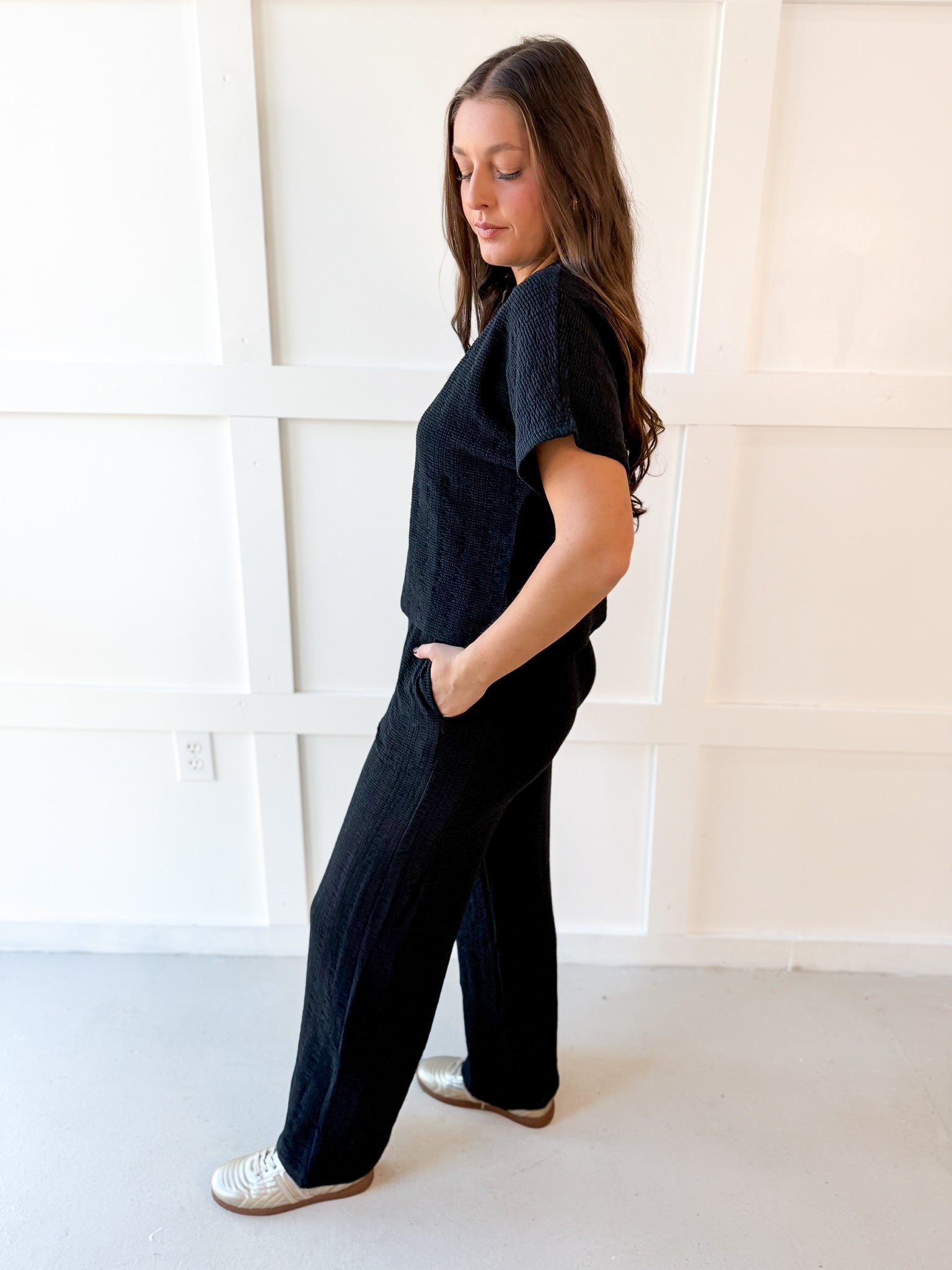 Jacquard Top & Pants Set - Black
