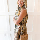 Jaquard Stand Collar Mini Dress - Taupe