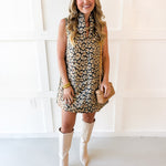 Jaquard Stand Collar Mini Dress - Taupe