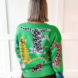 Jungle Feline Knit Sweater - Green