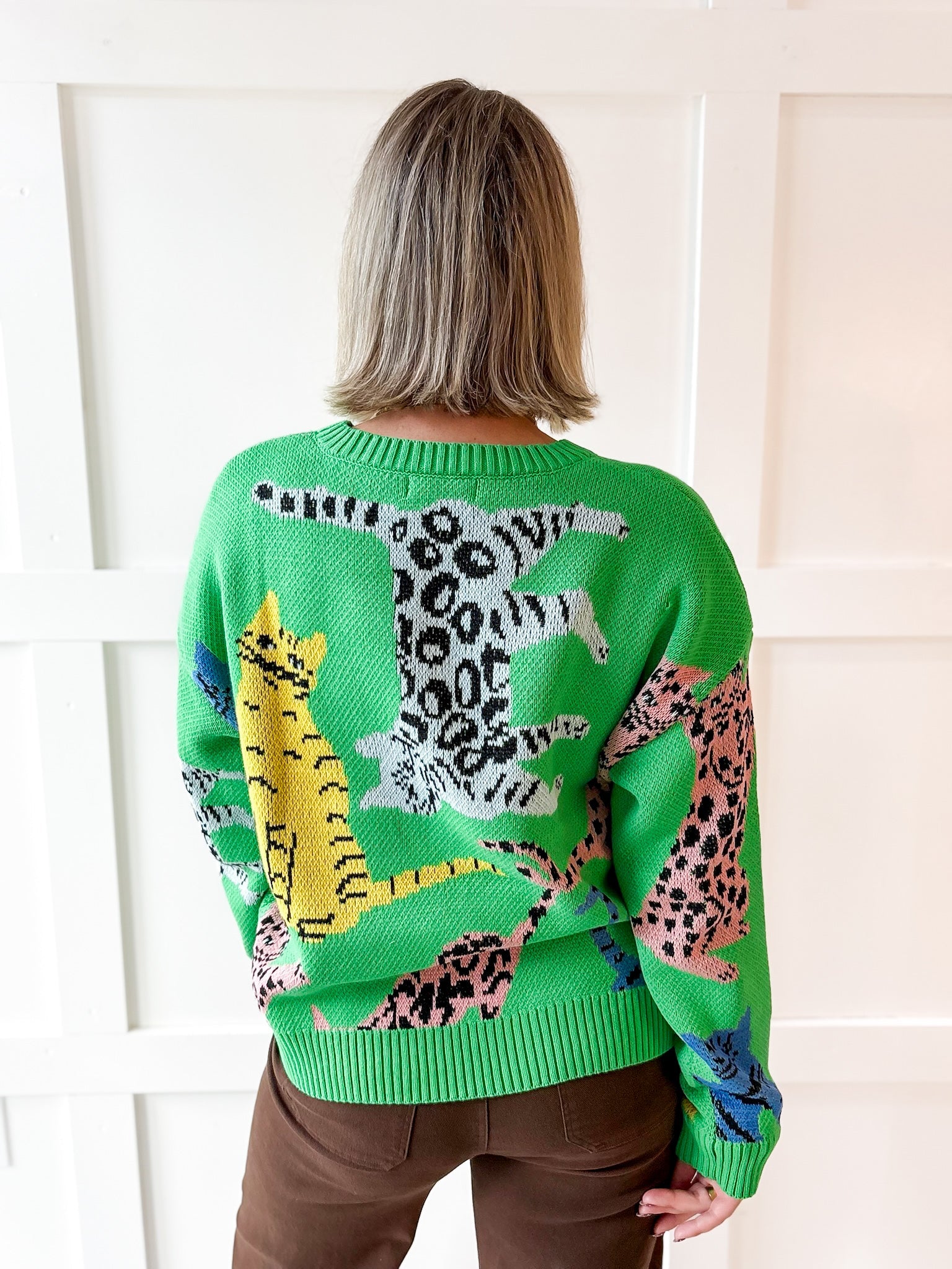 Jungle Feline Knit Sweater - Green