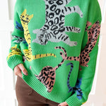 Jungle Feline Knit Sweater - Green