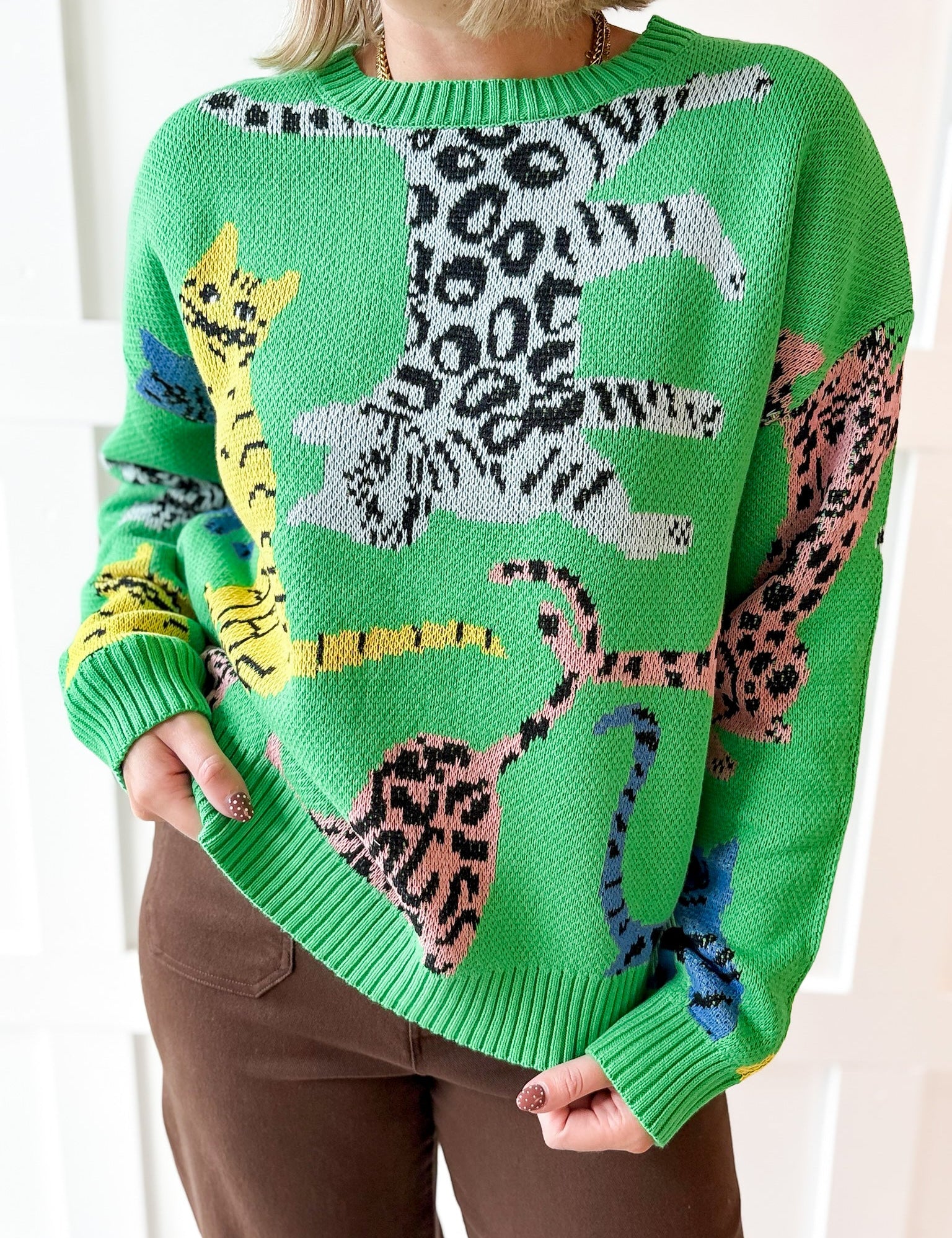 Jungle Feline Knit Sweater - Green