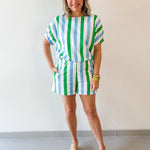 Keyhole Stripe Top & Short Set - Blue