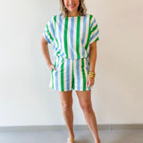 Keyhole Stripe Top & Short Set - Blue