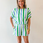 Keyhole Stripe Top & Short Set - Blue