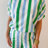Keyhole Stripe Top & Short Set - Blue