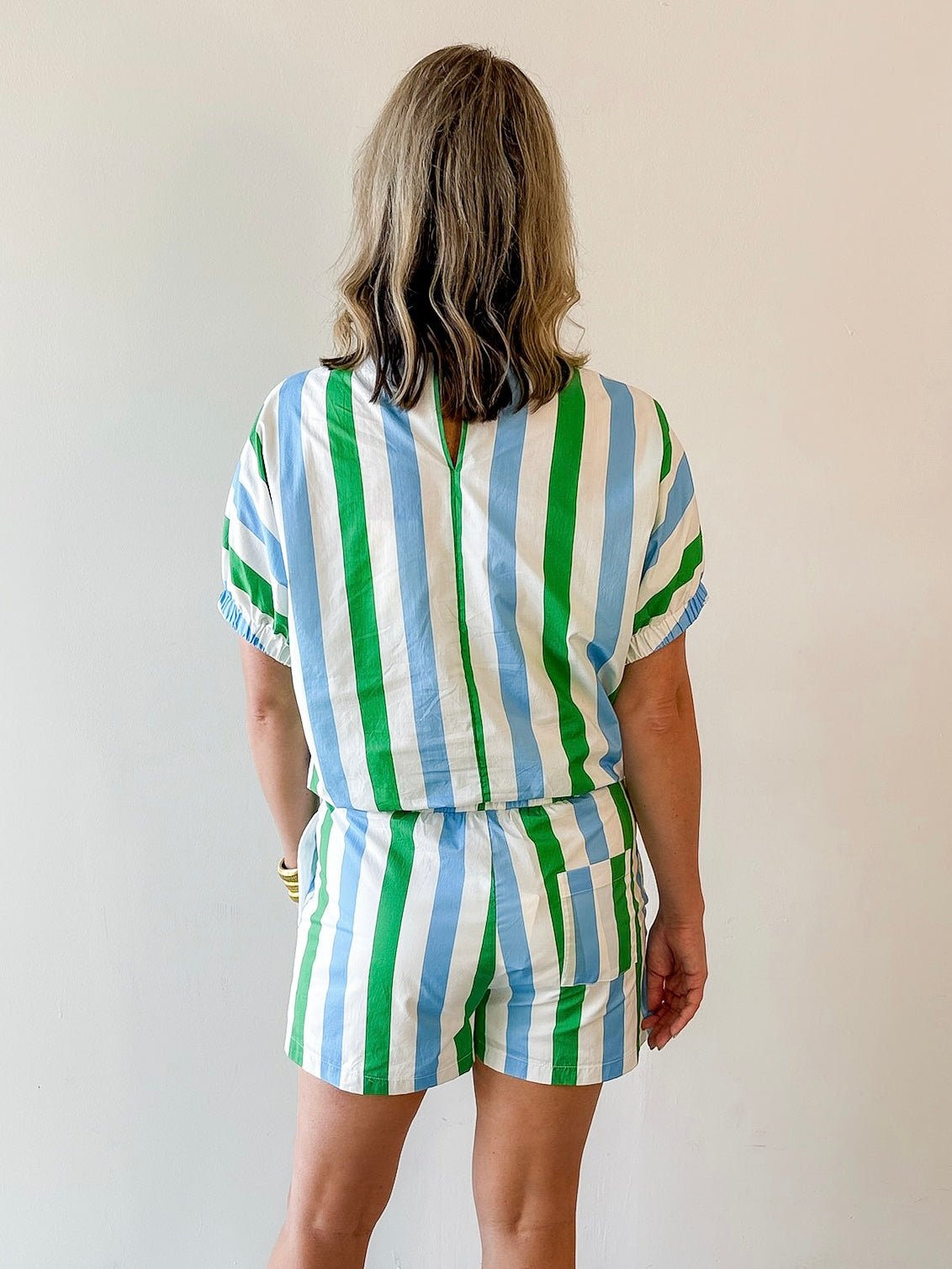 Keyhole Stripe Top & Short Set - Blue