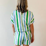 Keyhole Stripe Top & Short Set - Blue