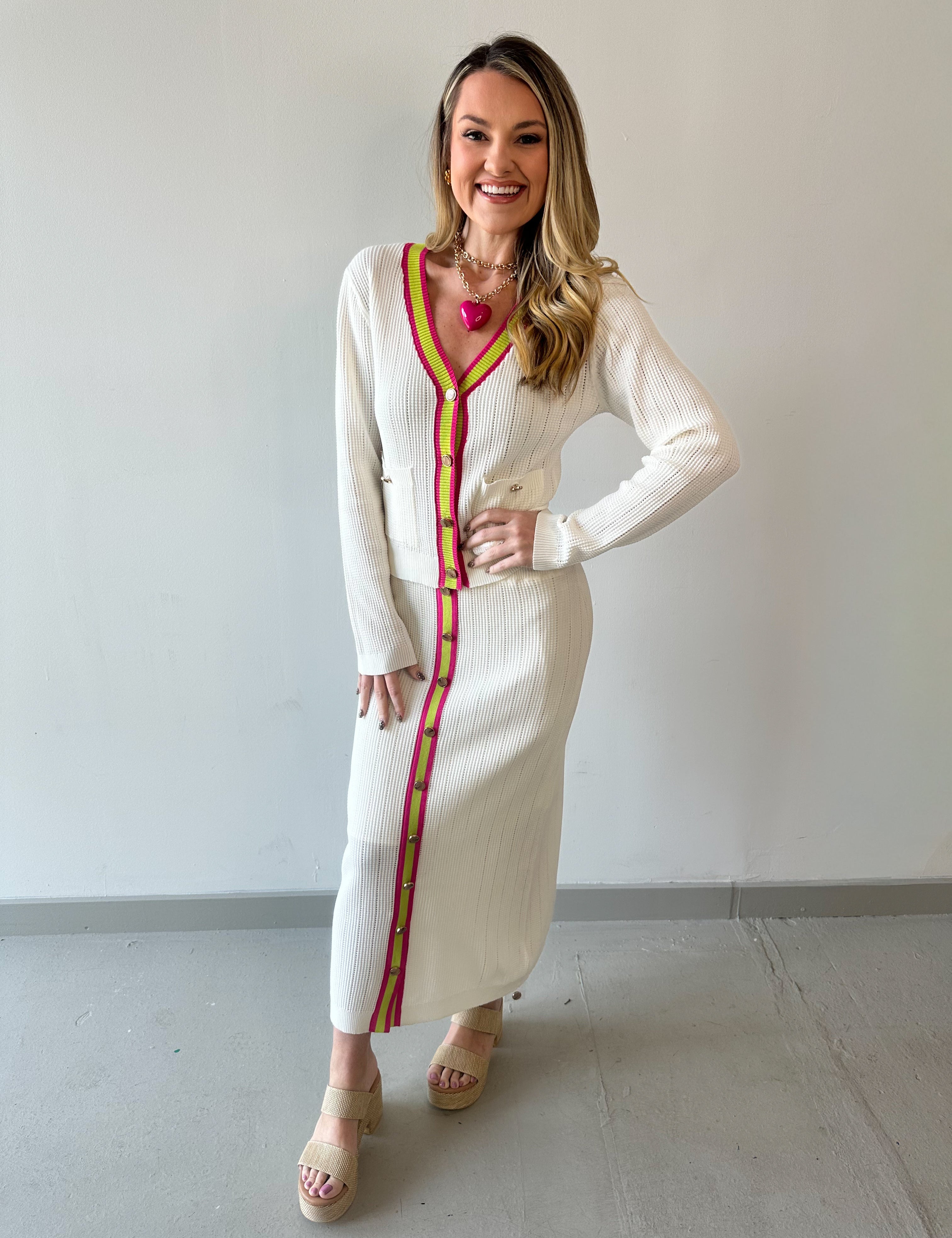 Knit Cardigan & Skirt Set - Off White