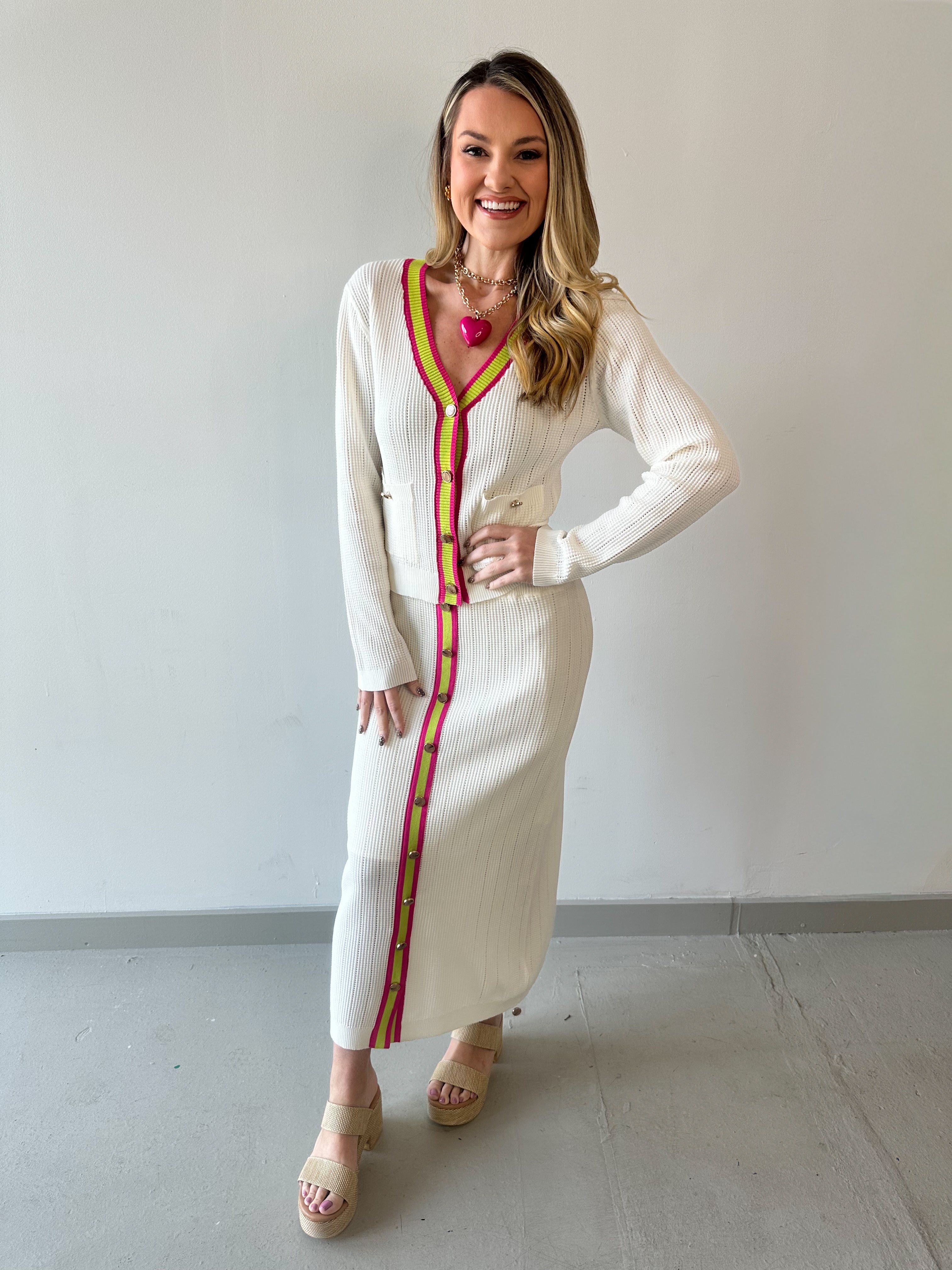 Knit Cardigan & Skirt Set - Off White