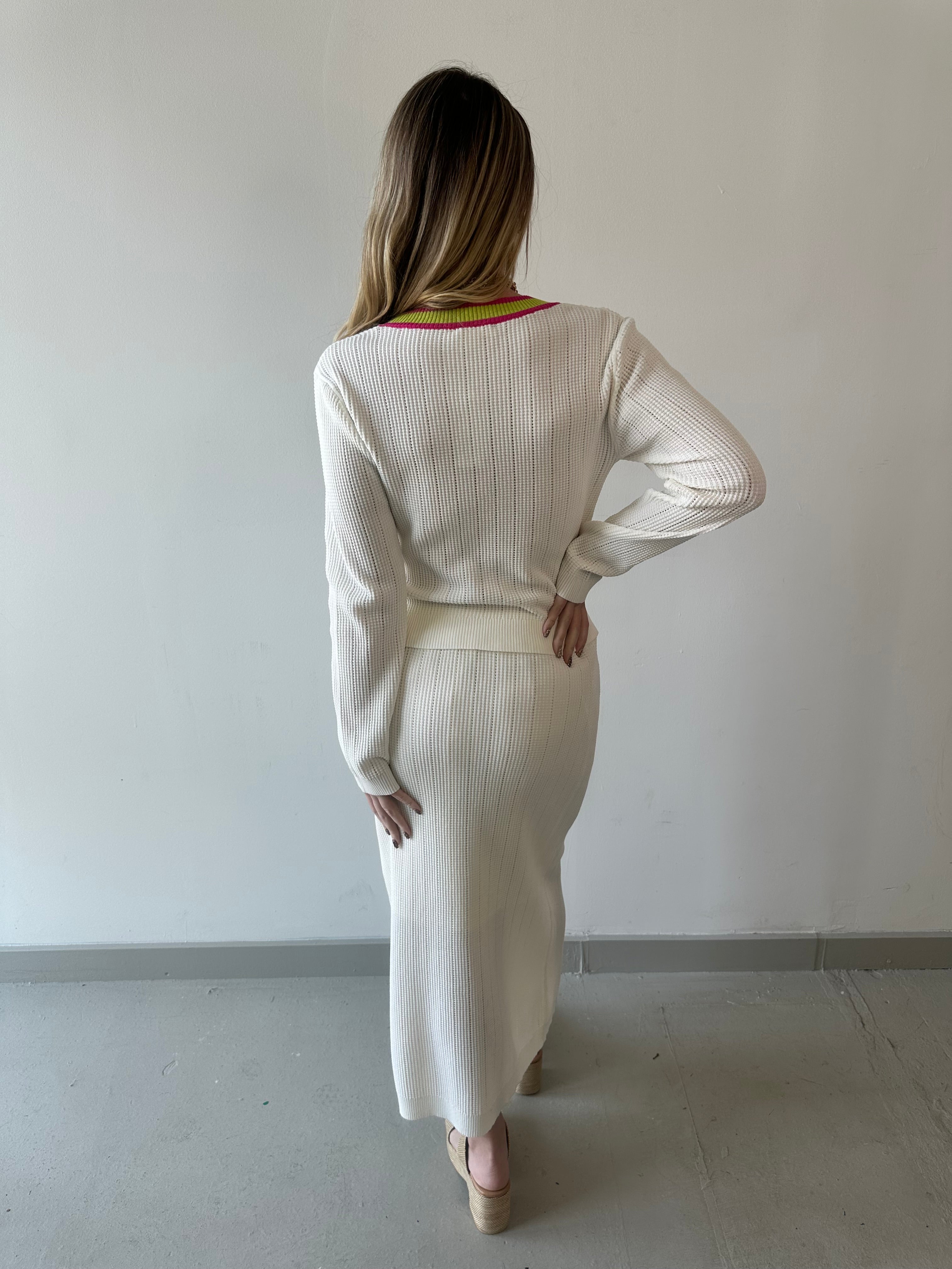 Knit Cardigan & Skirt Set - Off White