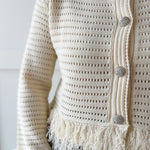 Knit Collared Fringe Cardigan - Ivory
