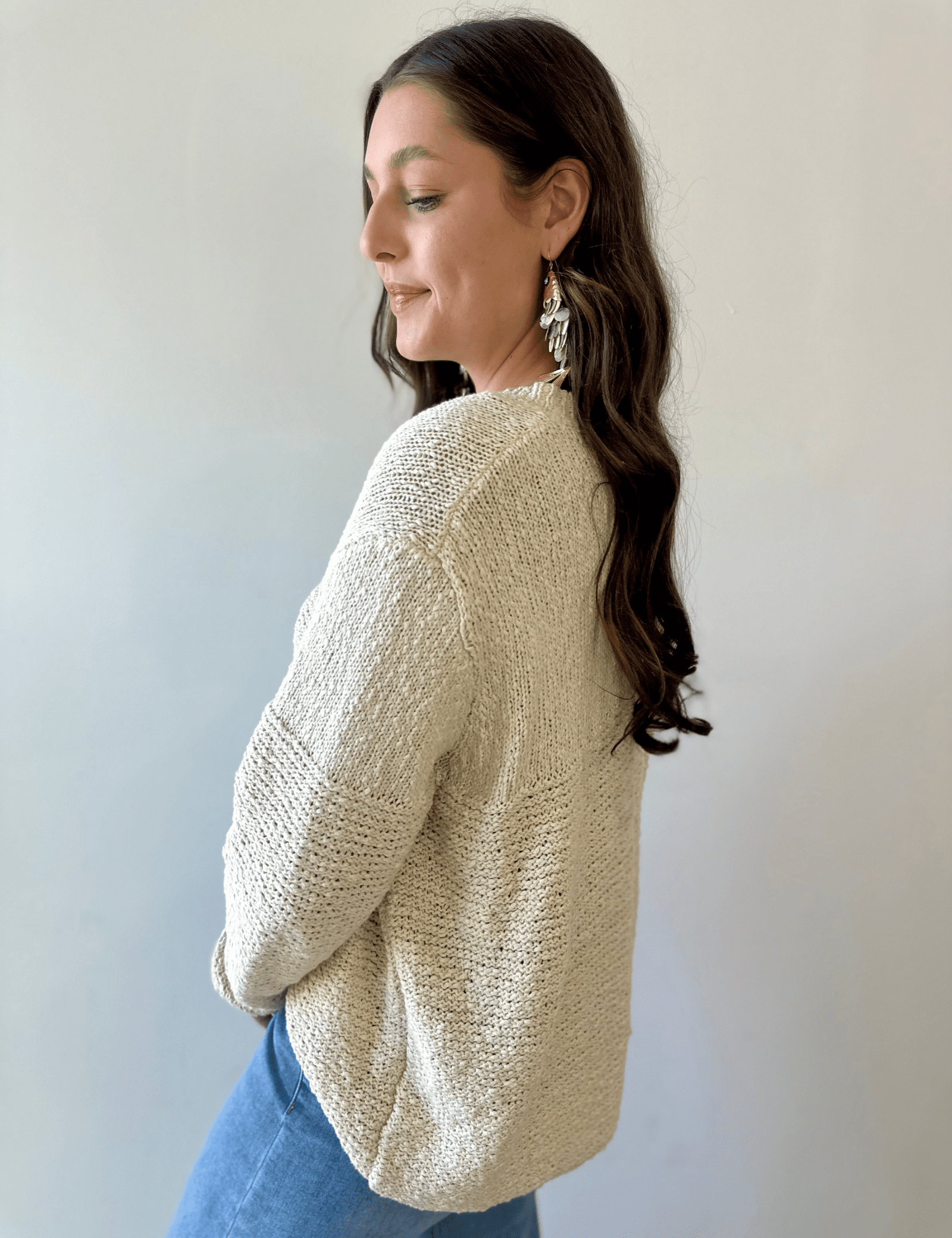 Knit Detail Drop Shoulder Sweater