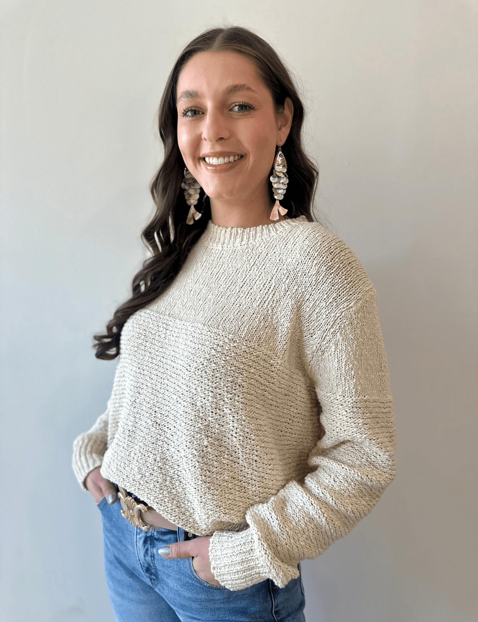 Knit Detail Drop Shoulder Sweater