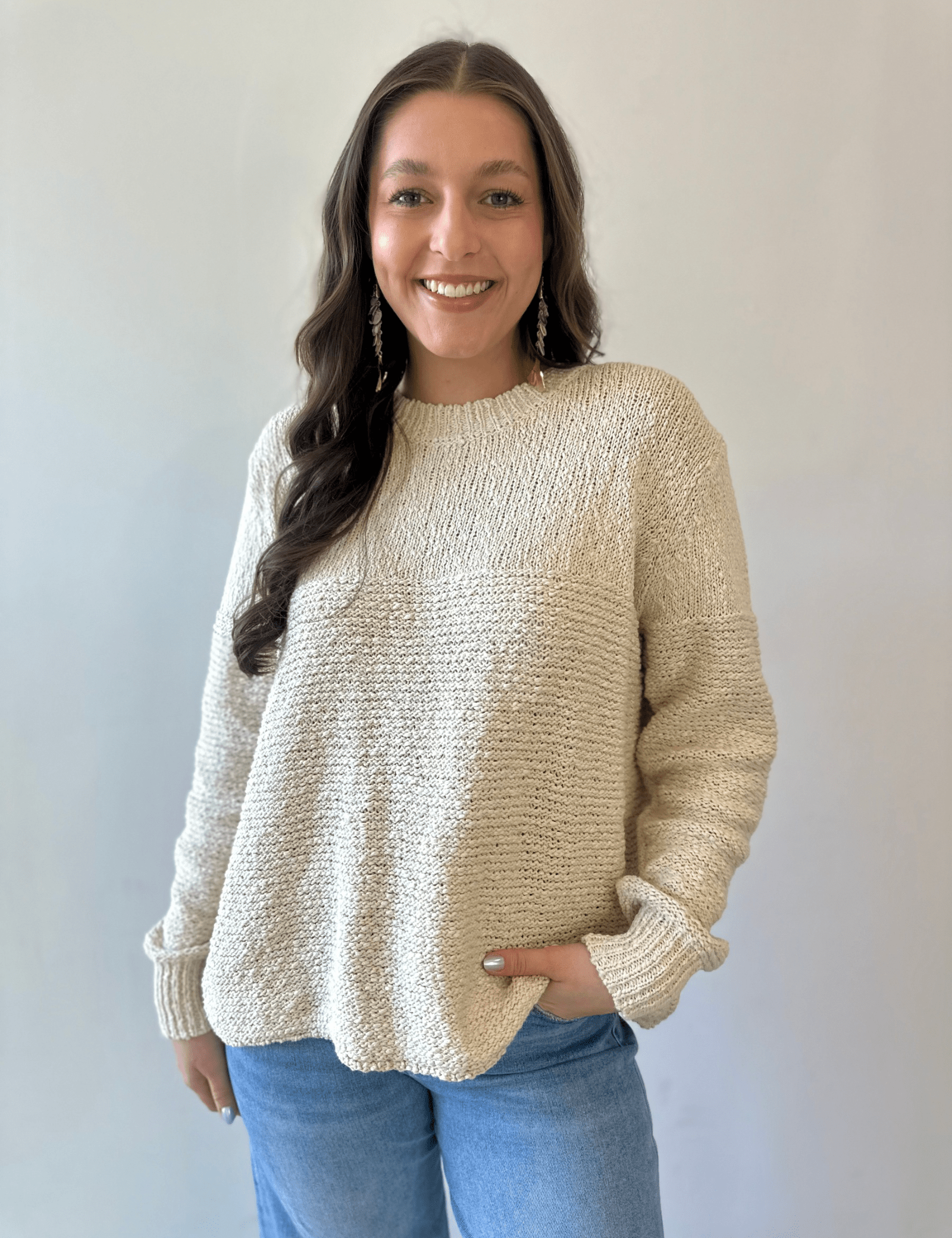 Knit Detail Drop Shoulder Sweater