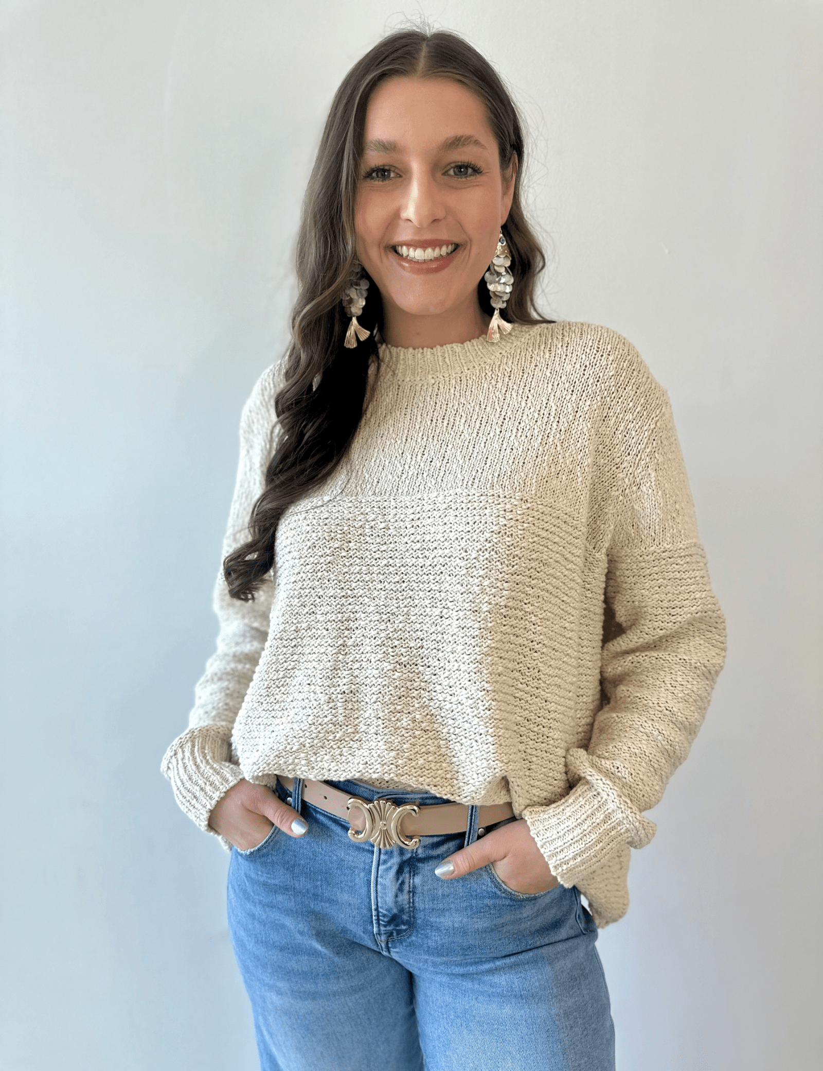 Knit Detail Drop Shoulder Sweater