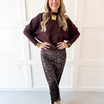 Knit Dolman Fanned Sweater- Brown