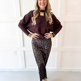 Knit Dolman Fanned Sweater- Brown