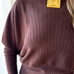 Knit Dolman Fanned Sweater- Brown
