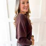 Knit Dolman Fanned Sweater- Brown
