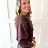 Knit Dolman Fanned Sweater- Brown
