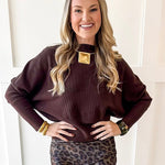 Knit Dolman Fanned Sweater- Brown
