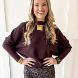 Knit Dolman Fanned Sweater- Brown
