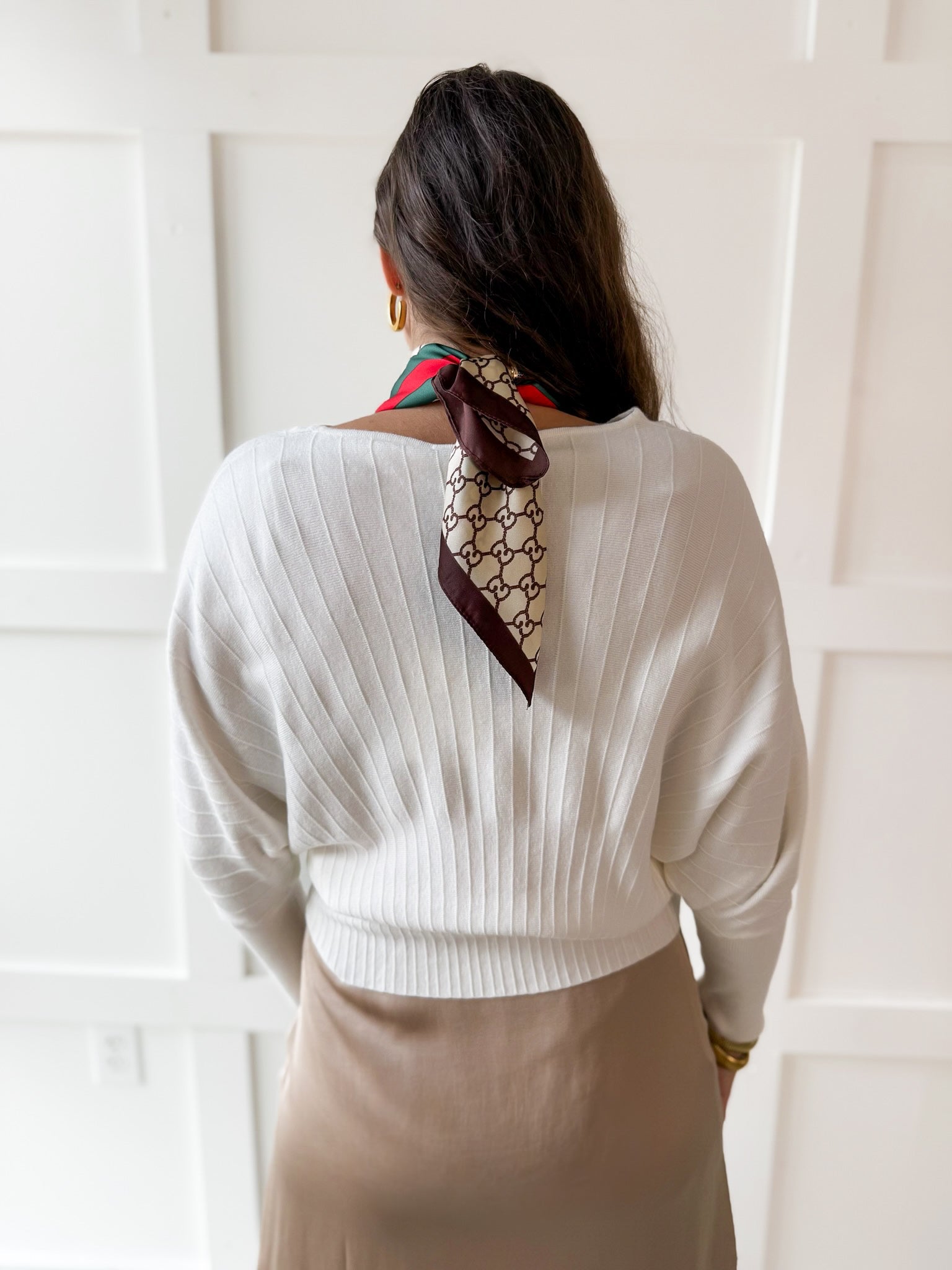 Knit Dolman Fanned Sweater- White