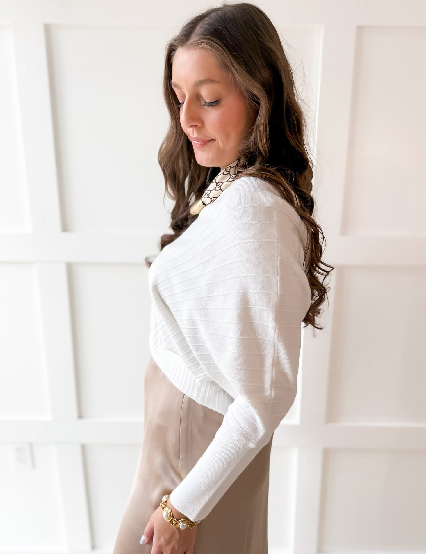 Knit Dolman Fanned Sweater- White