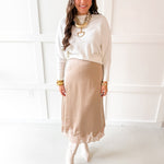 Knit Dolman Fanned Sweater- White