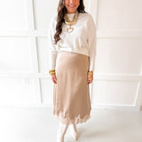 Knit Dolman Fanned Sweater- White