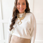 Knit Dolman Fanned Sweater- White
