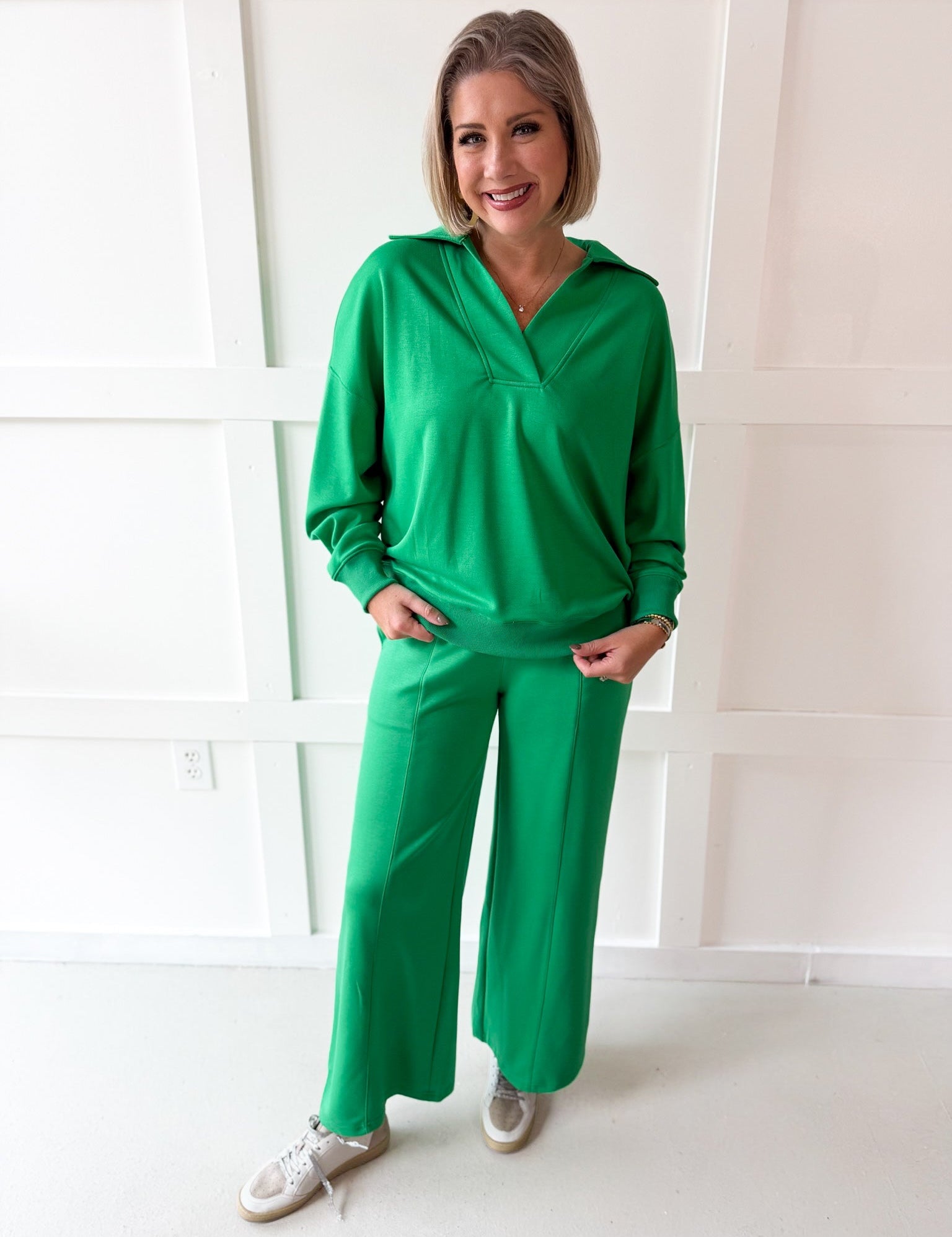 Knit Polo Top & Pant Set - Green