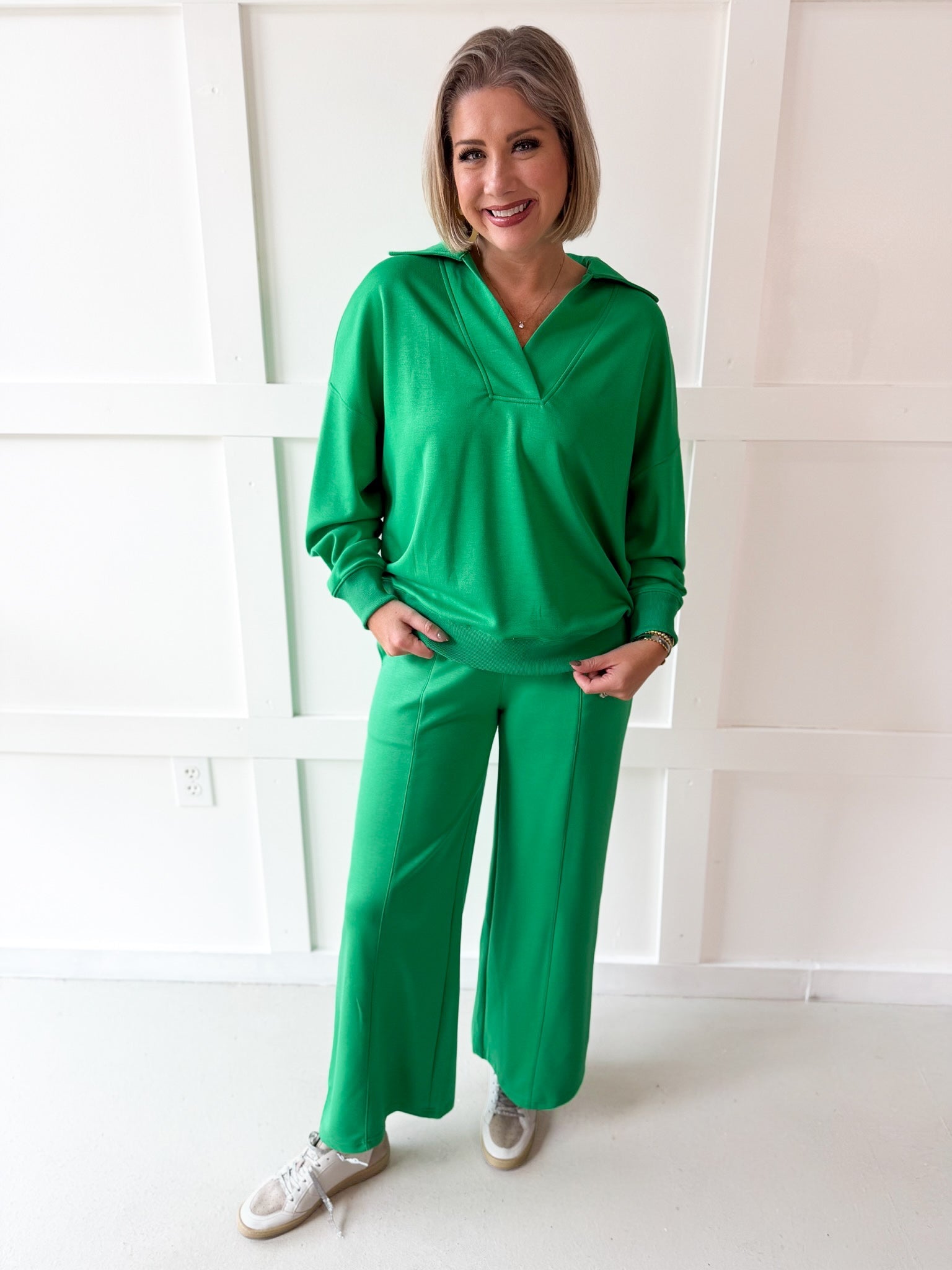 Knit Polo Top & Pant Set - Green