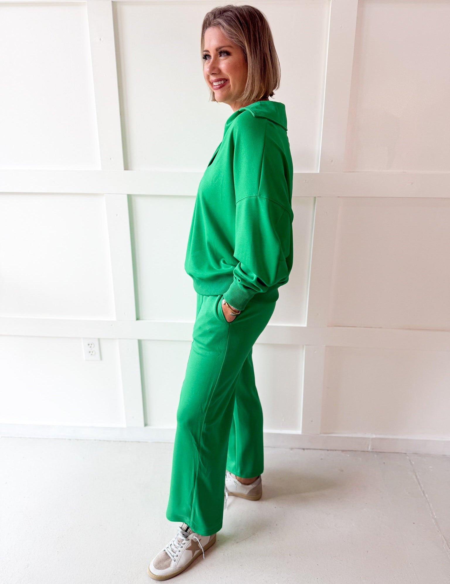 Knit Polo Top & Pant Set - Green