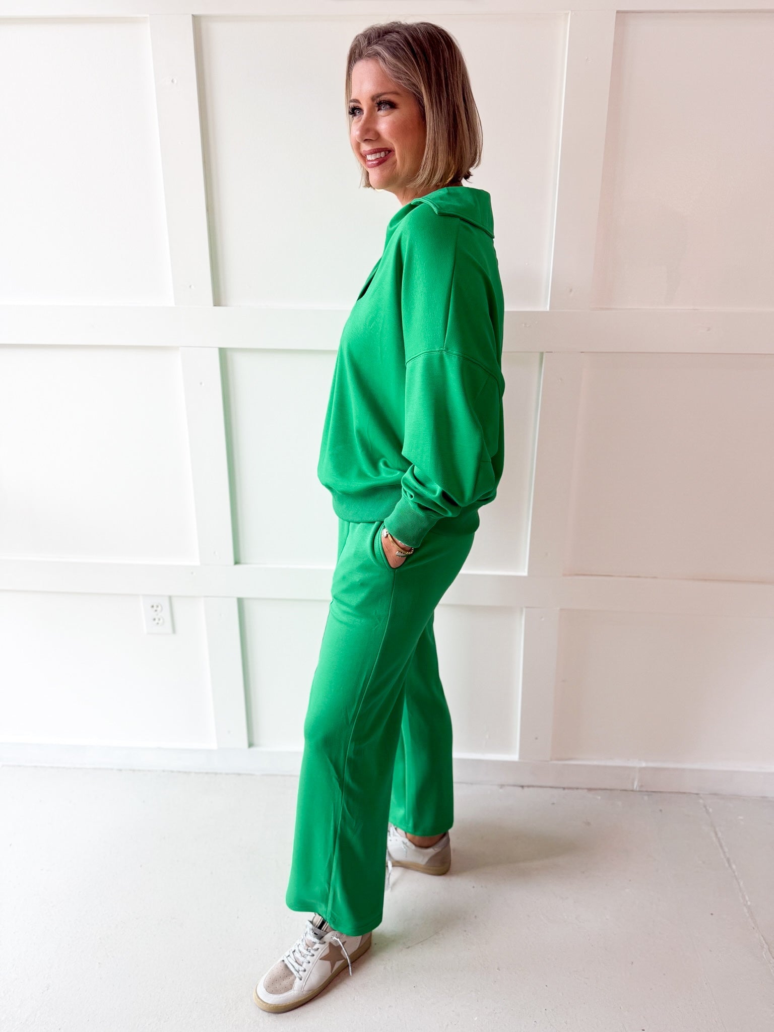 Knit Polo Top & Pant Set - Green