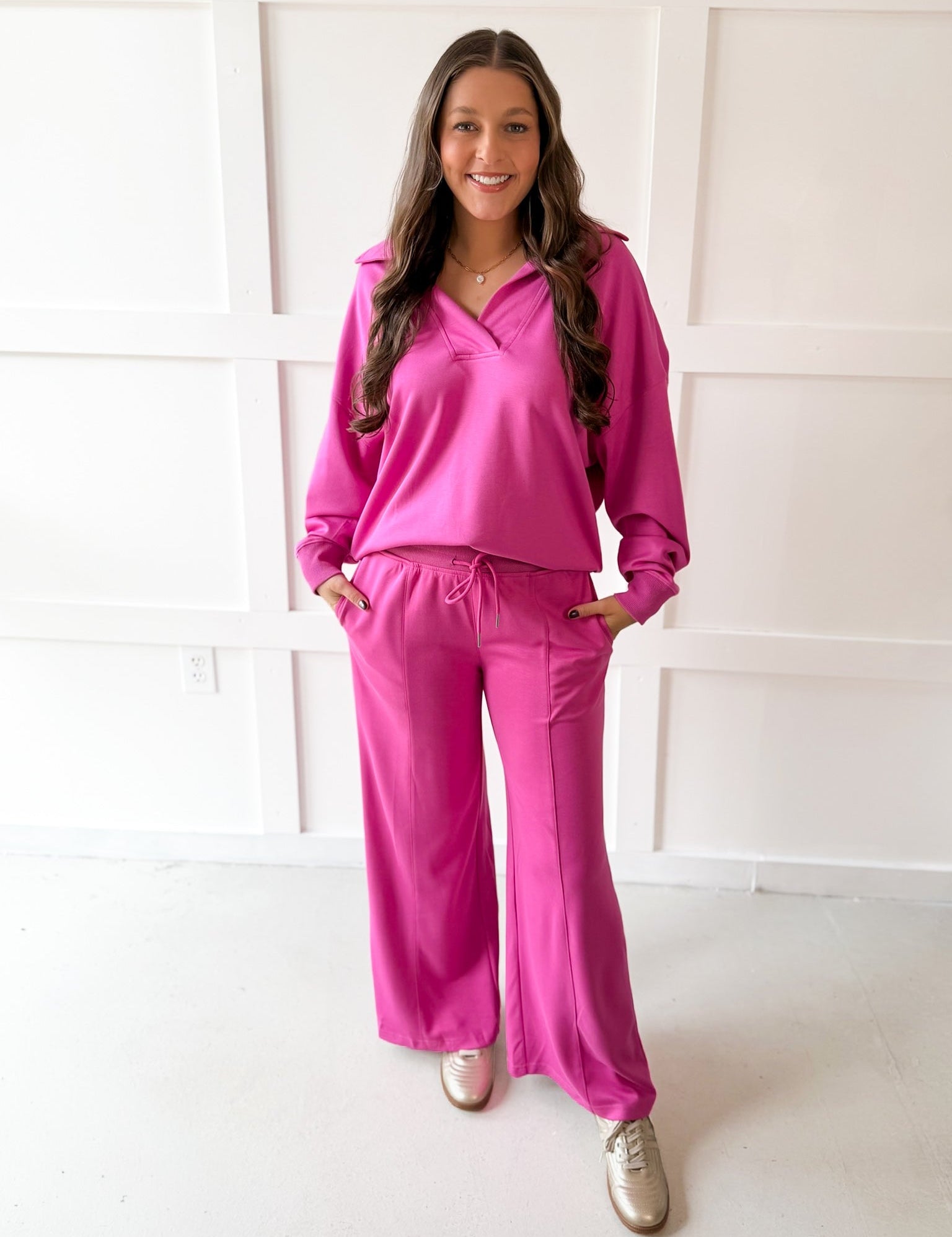 Knit Polo Top & Pant Set - Peony