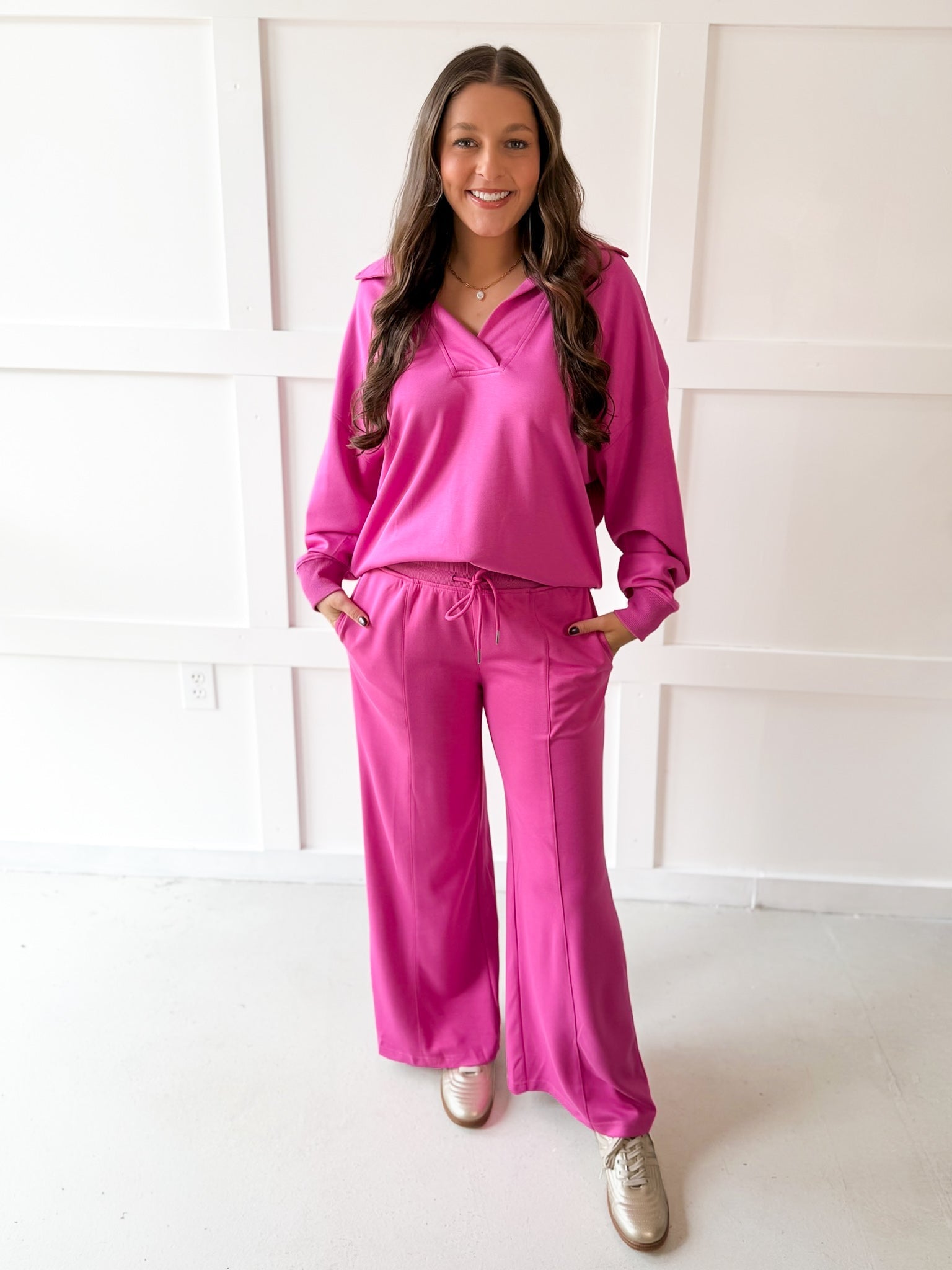 Knit Polo Top & Pant Set - Peony