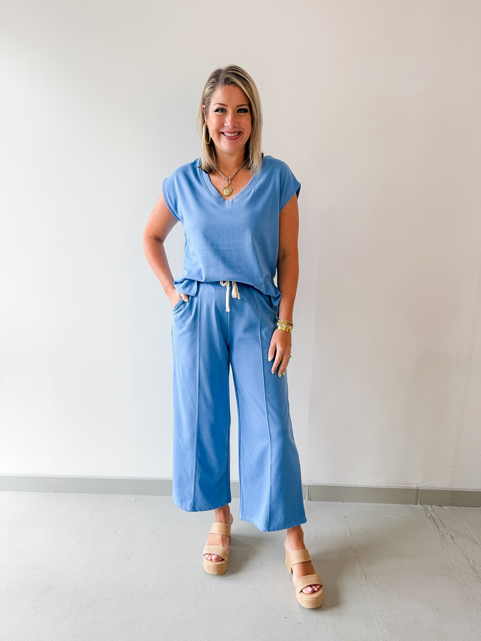 Knit Top & Pants Set - Blue