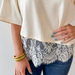 Knit Top with Scallop Lace Hem- Ecru