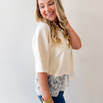 Knit Top with Scallop Lace Hem- Ecru